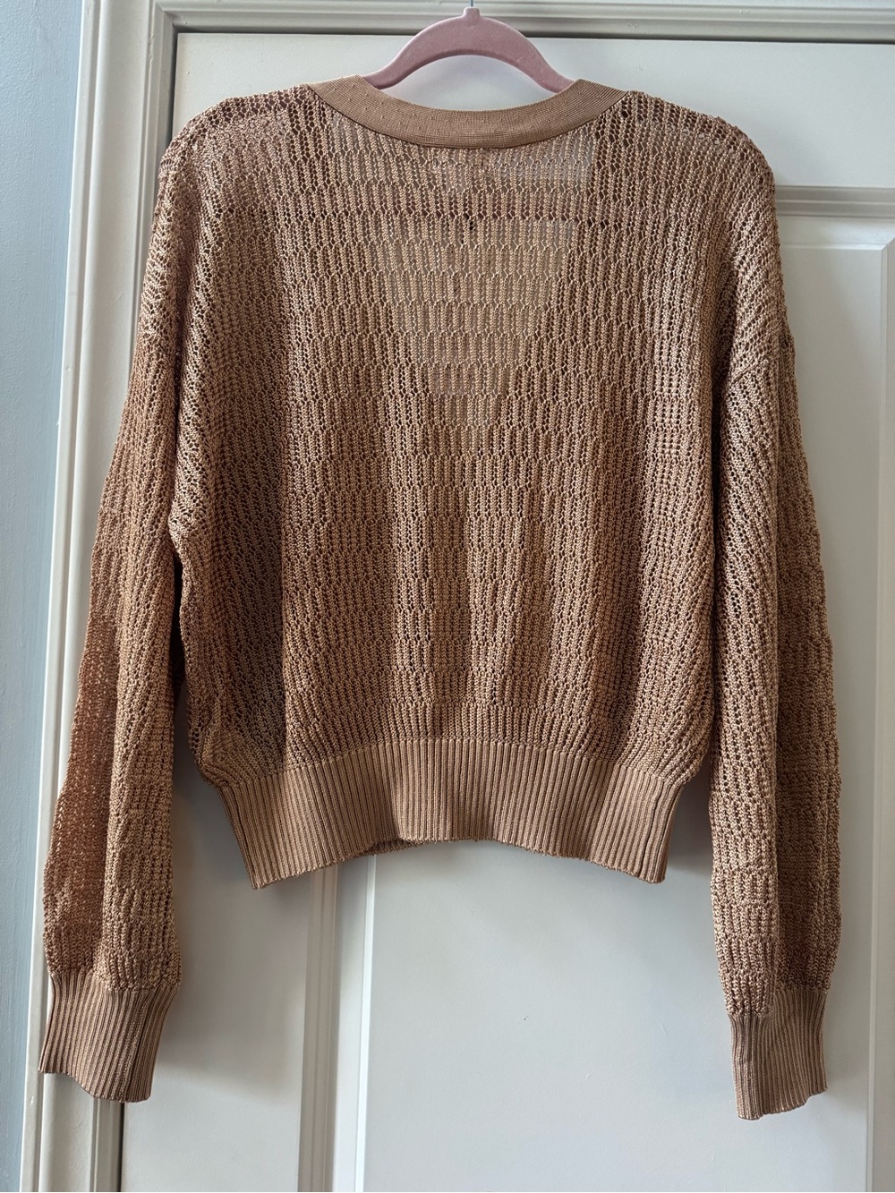 The Drop Latte Open Knit Zip Front Cardigan Sweater XL NWT Gold Tan Light Brown - Picture 6 of 8